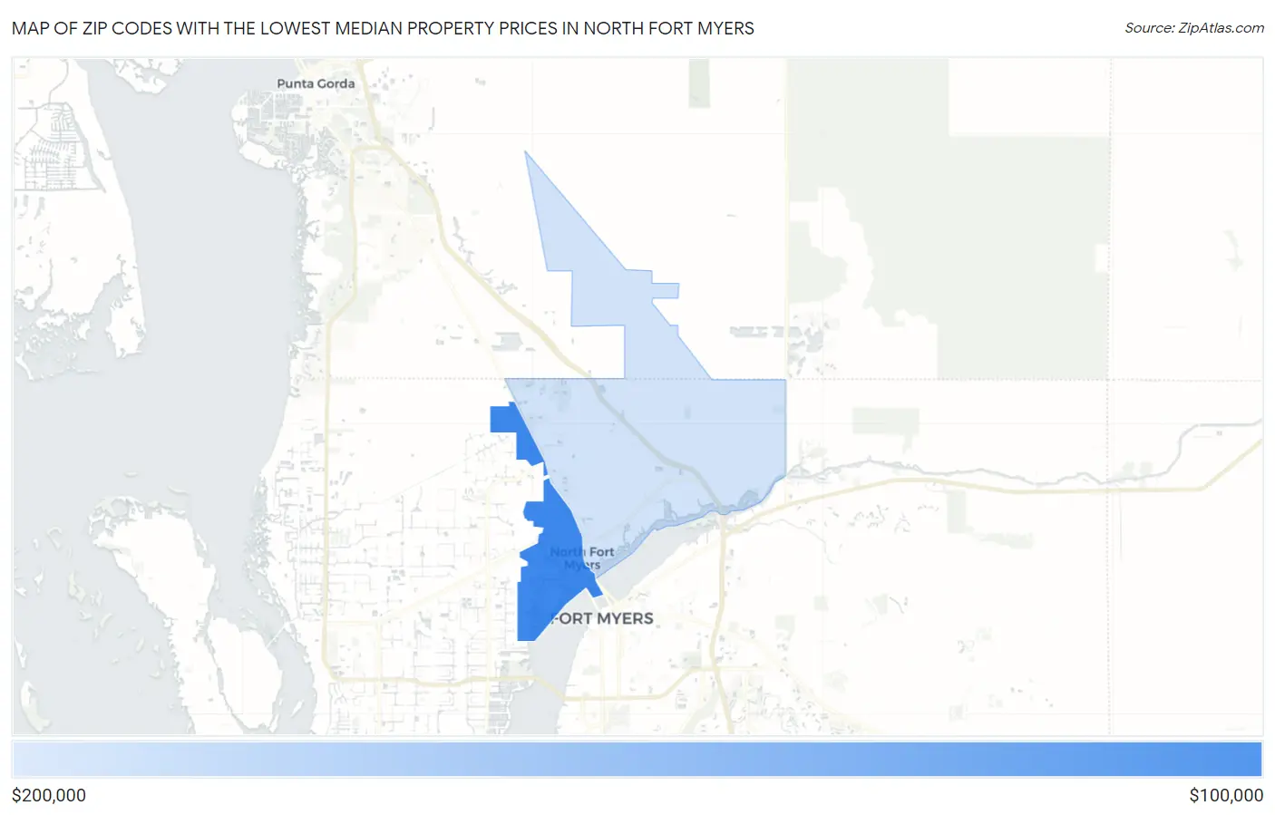 Zip Codes with the Lowest Median Property Prices in North Fort Myers Map