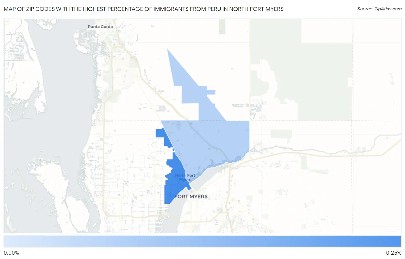 Zip Codes with the Highest Percentage of Immigrants from Peru in North Fort Myers Map