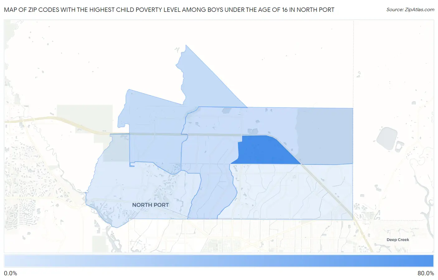 Zip Codes with the Highest Child Poverty Level Among Boys Under the Age of 16 in North Port Map