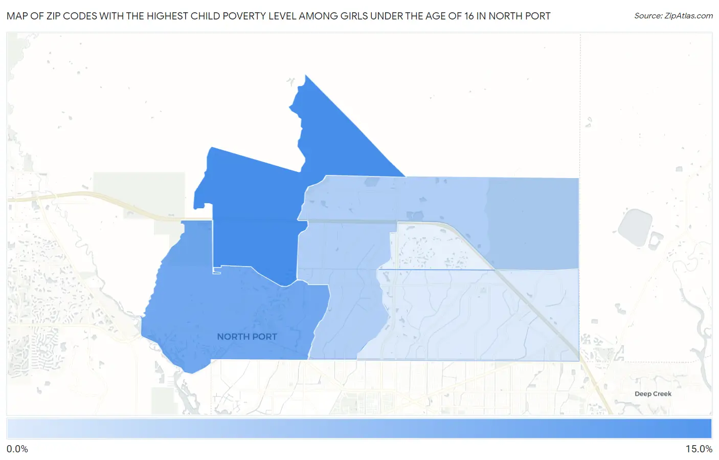 Zip Codes with the Highest Child Poverty Level Among Girls Under the Age of 16 in North Port Map