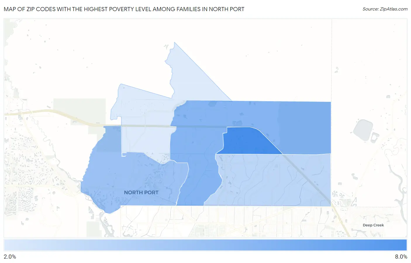 Zip Codes with the Highest Poverty Level Among Families in North Port Map