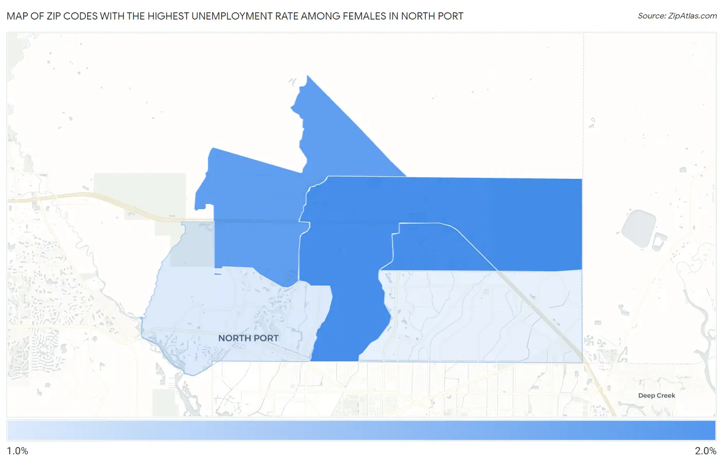 Zip Codes with the Highest Unemployment Rate Among Females in North Port Map