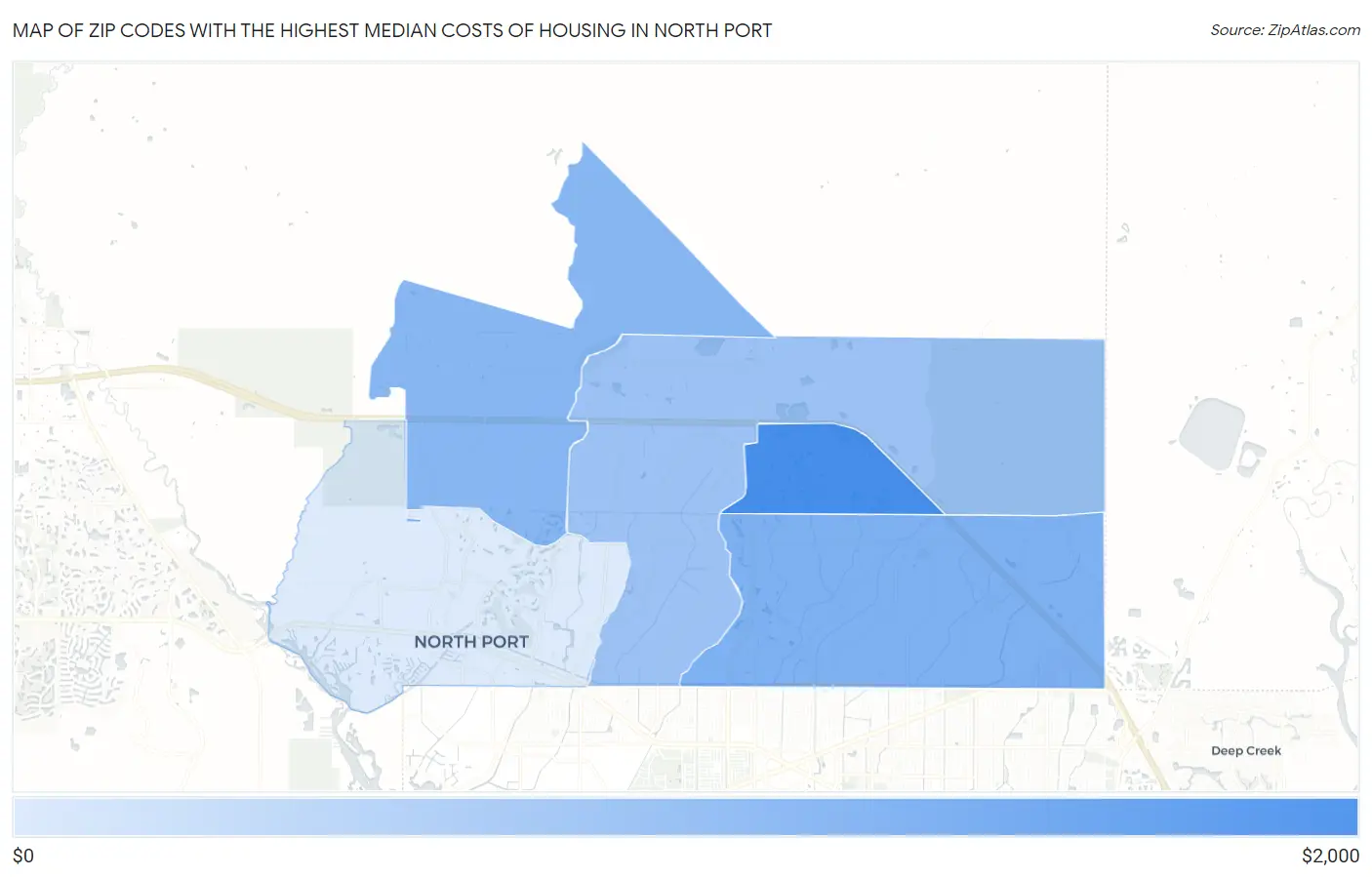 Zip Codes with the Highest Median Costs of Housing in North Port Map