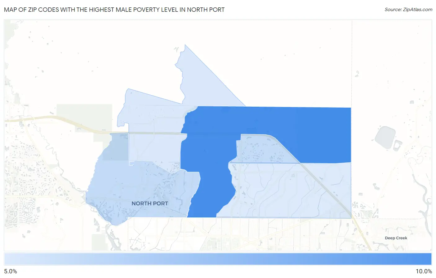 Zip Codes with the Highest Male Poverty Level in North Port Map
