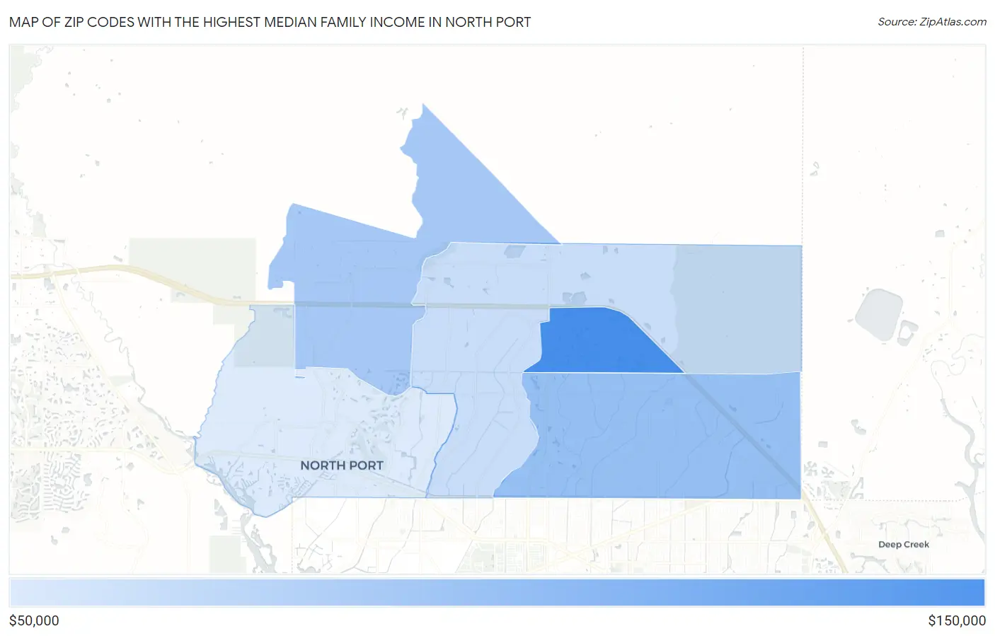 Zip Codes with the Highest Median Family Income in North Port Map