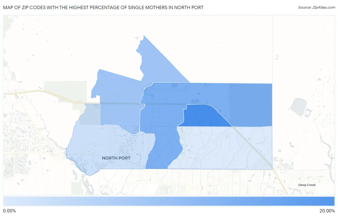 Zip Codes with the Highest Percentage of Single Mothers in North Port Map