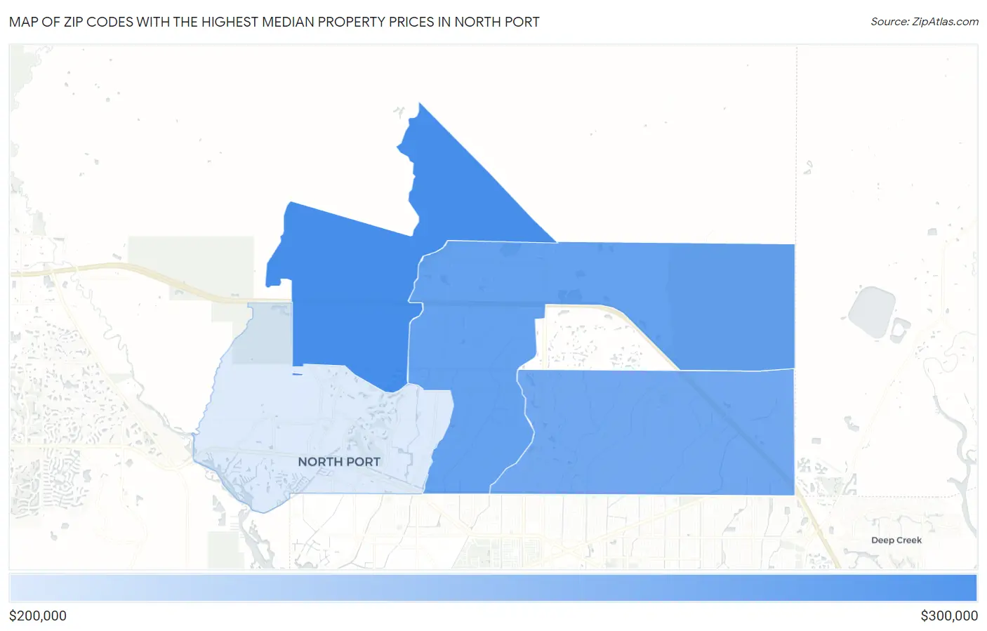 Zip Codes with the Highest Median Property Prices in North Port Map