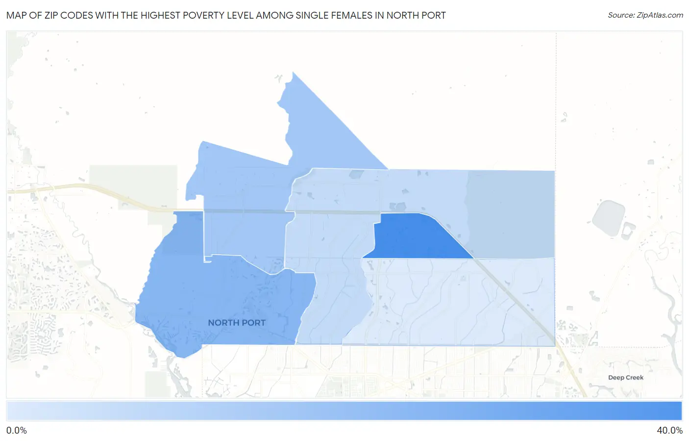 Zip Codes with the Highest Poverty Level Among Single Females in North Port Map