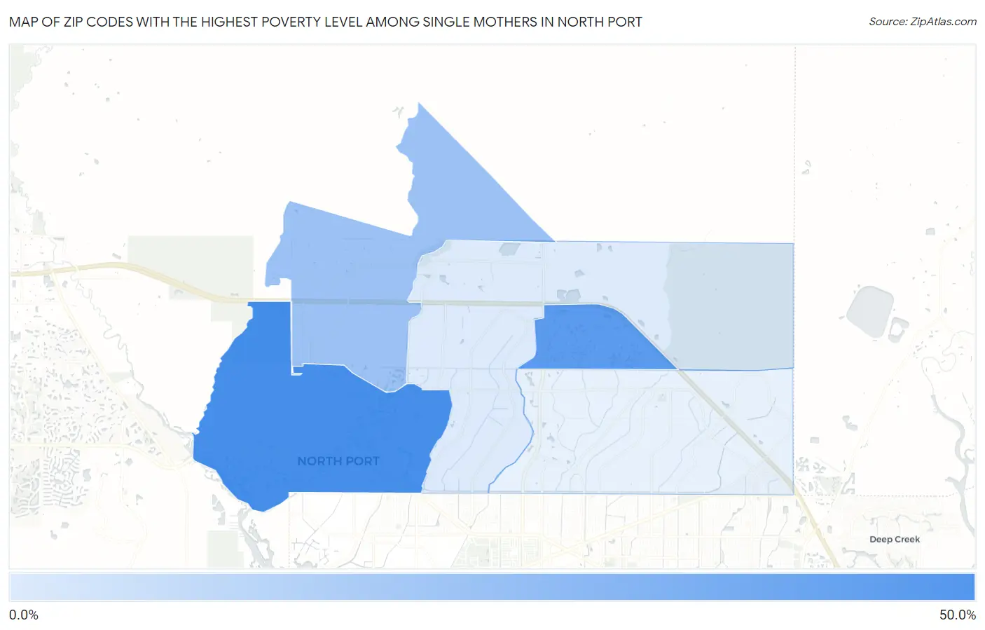 Zip Codes with the Highest Poverty Level Among Single Mothers in North Port Map