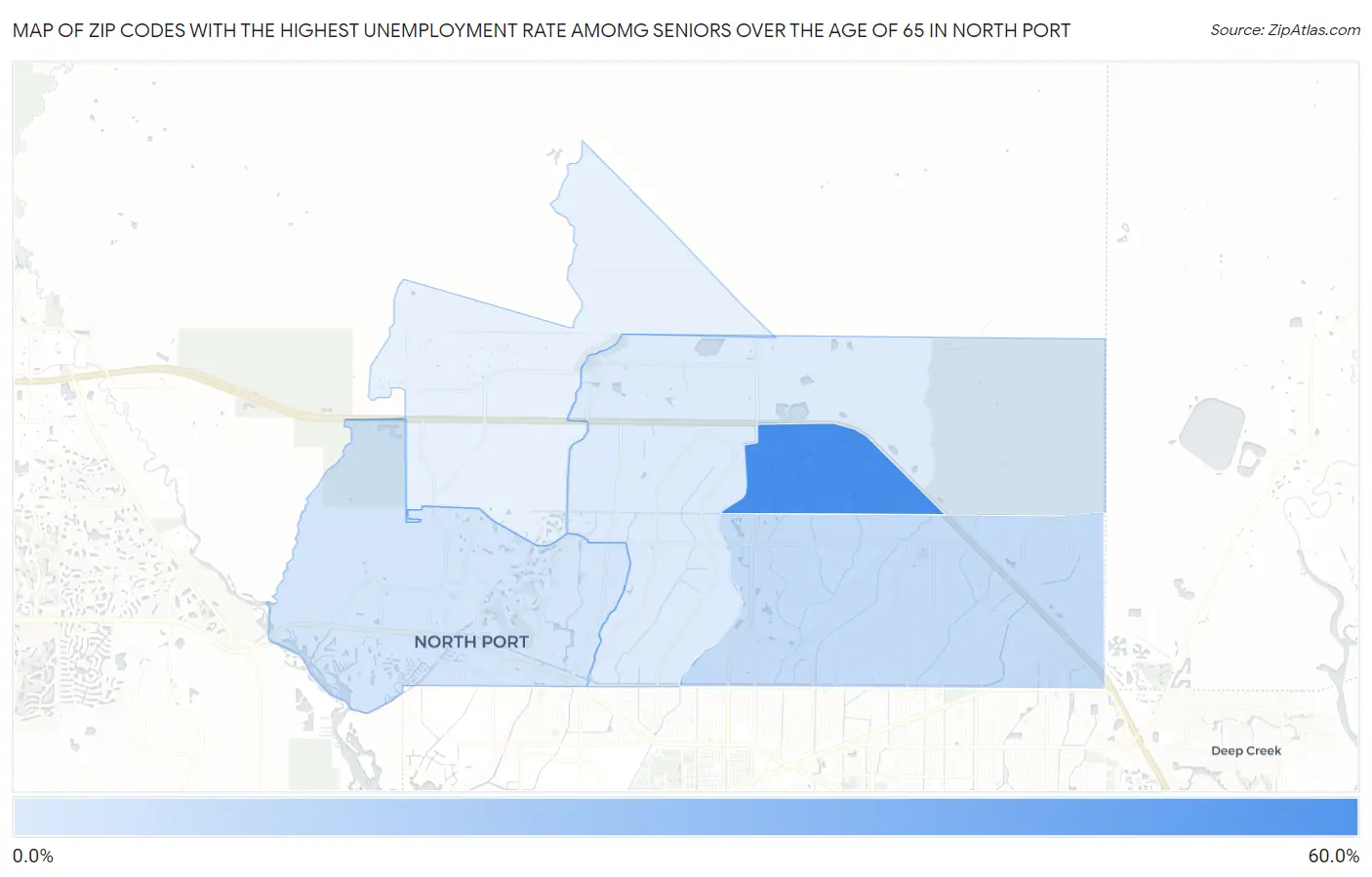 Zip Codes with the Highest Unemployment Rate Amomg Seniors Over the Age of 65 in North Port Map