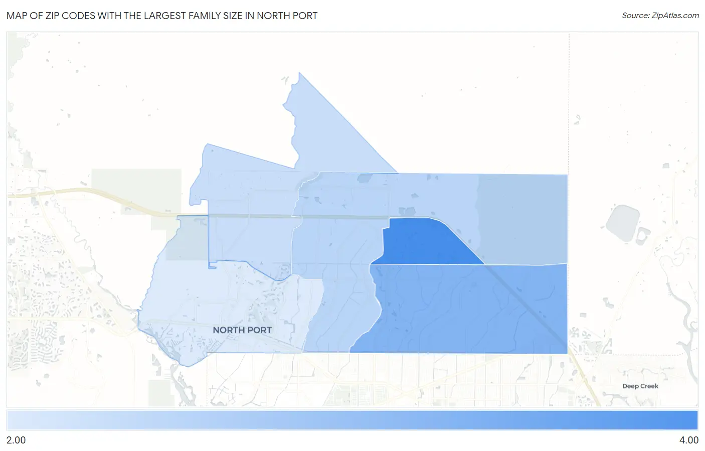 Zip Codes with the Largest Family Size in North Port Map