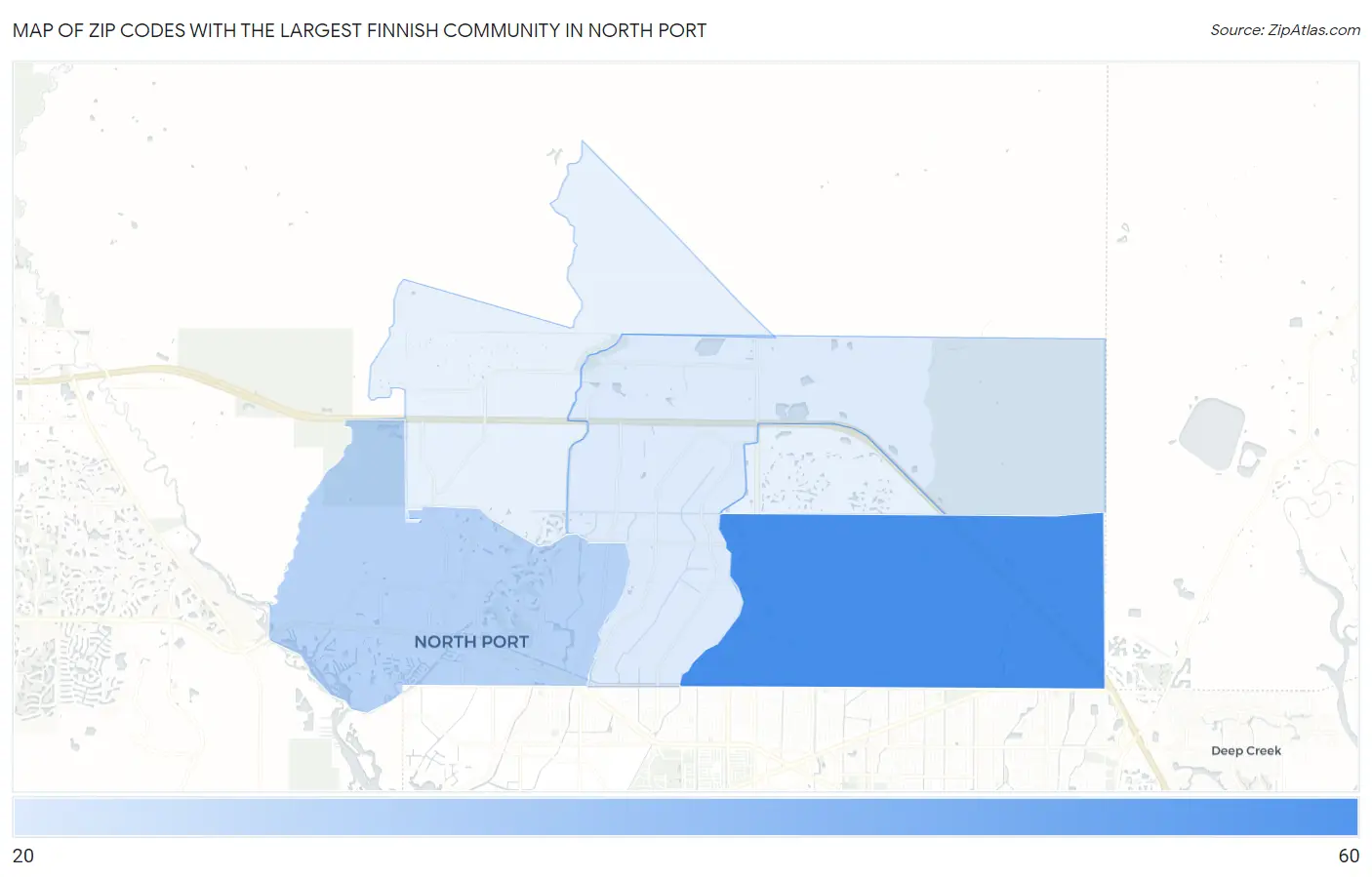 Zip Codes with the Largest Finnish Community in North Port Map
