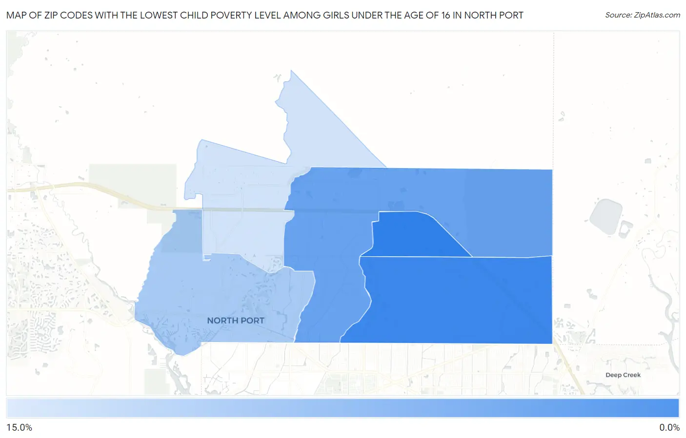 Zip Codes with the Lowest Child Poverty Level Among Girls Under the Age of 16 in North Port Map
