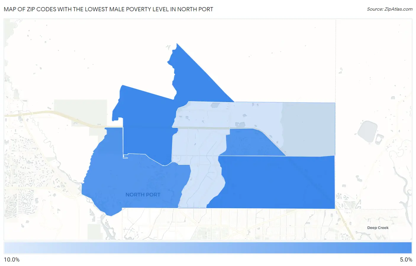 Zip Codes with the Lowest Male Poverty Level in North Port Map