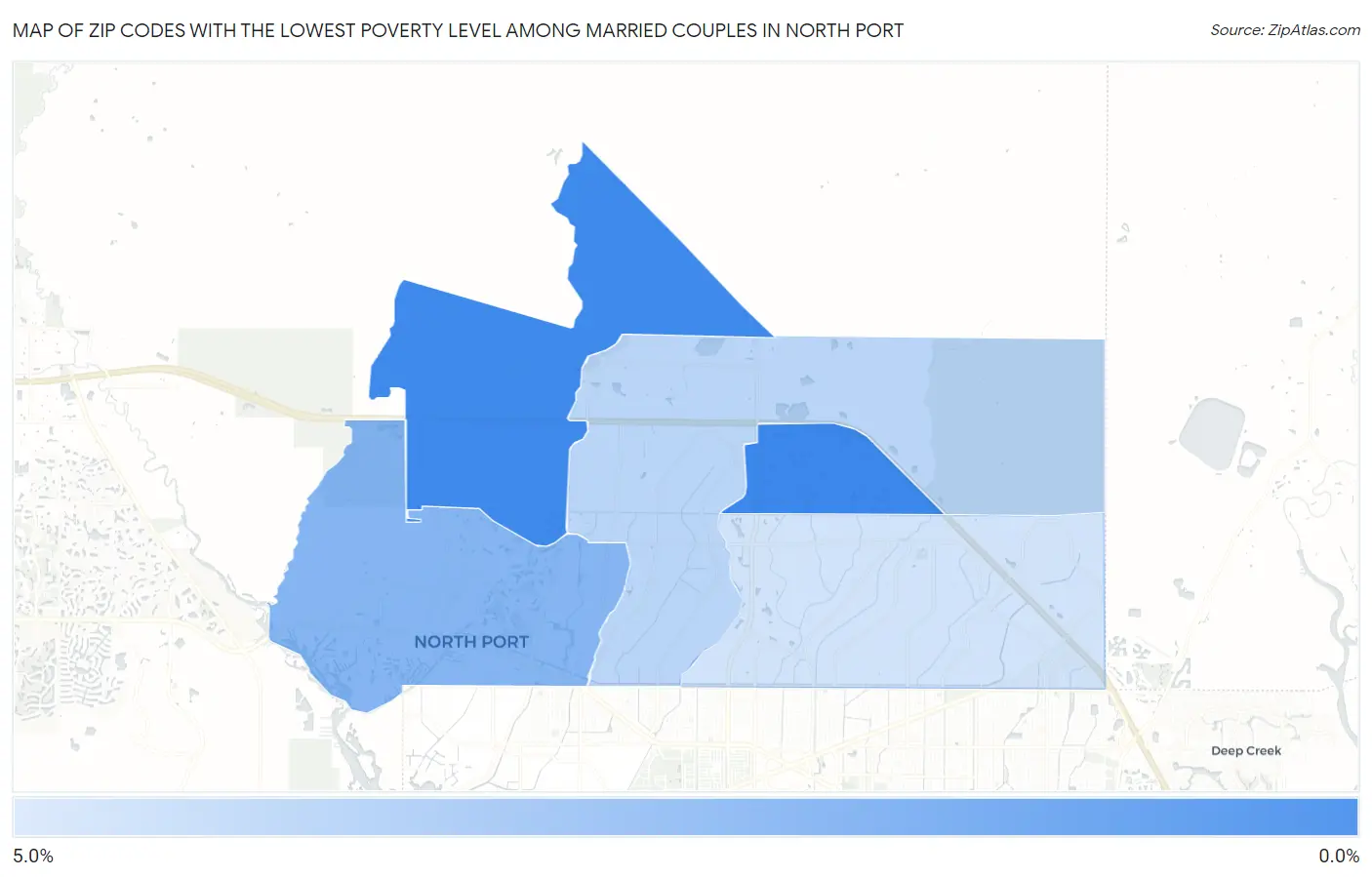 Zip Codes with the Lowest Poverty Level Among Married Couples in North Port Map