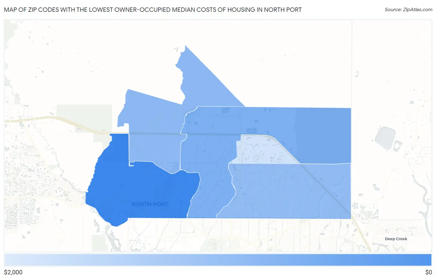 Zip Codes with the Lowest Owner-Occupied Median Costs of Housing in North Port Map