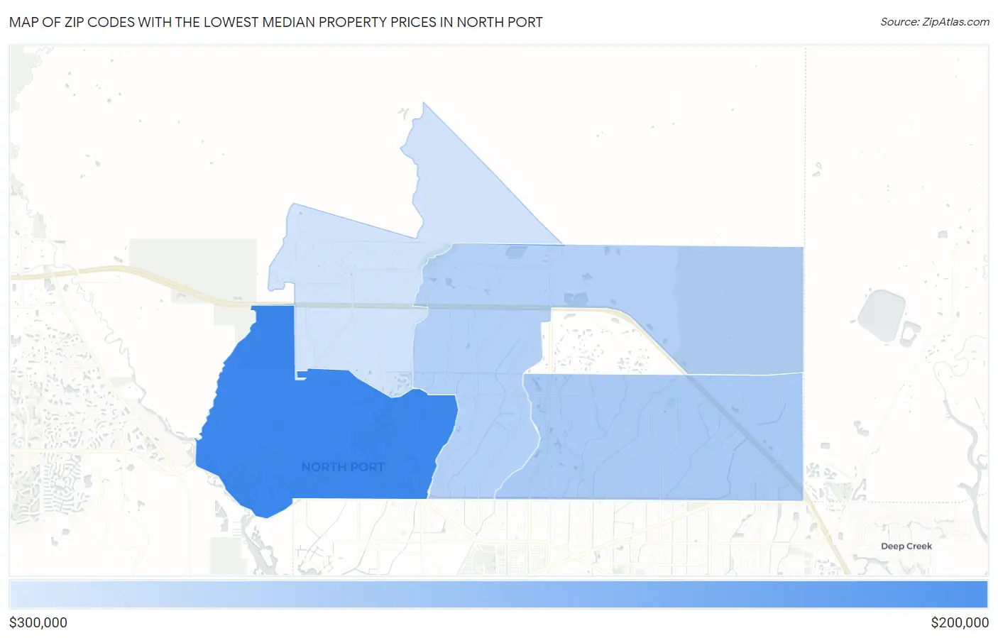 Zip Codes with the Lowest Median Property Prices in North Port Map