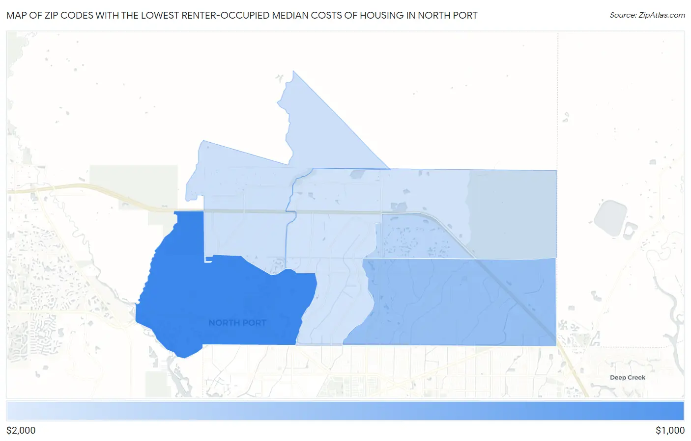 Zip Codes with the Lowest Renter-Occupied Median Costs of Housing in North Port Map