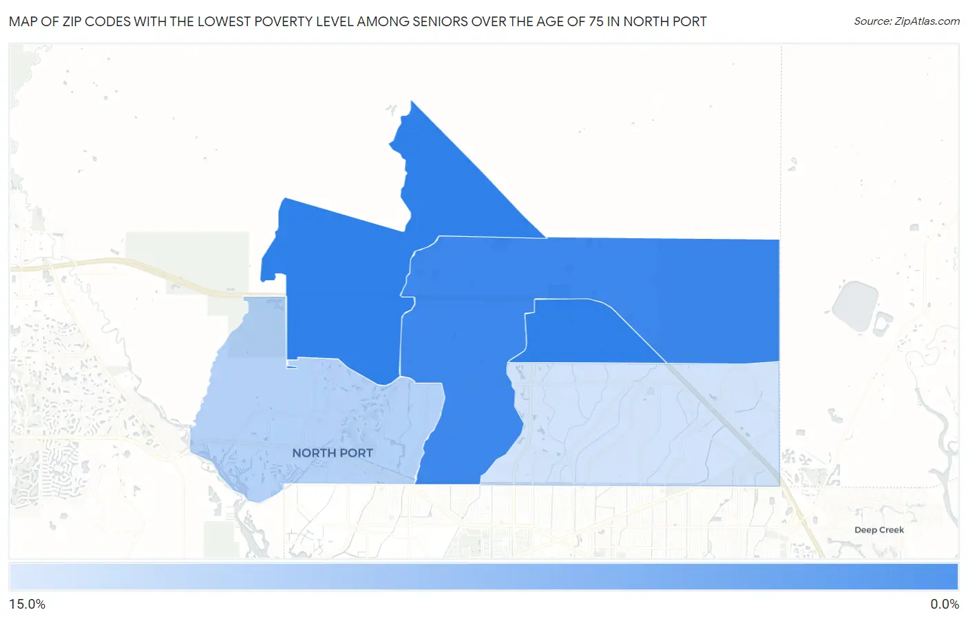 Zip Codes with the Lowest Poverty Level Among Seniors Over the Age of 75 in North Port Map