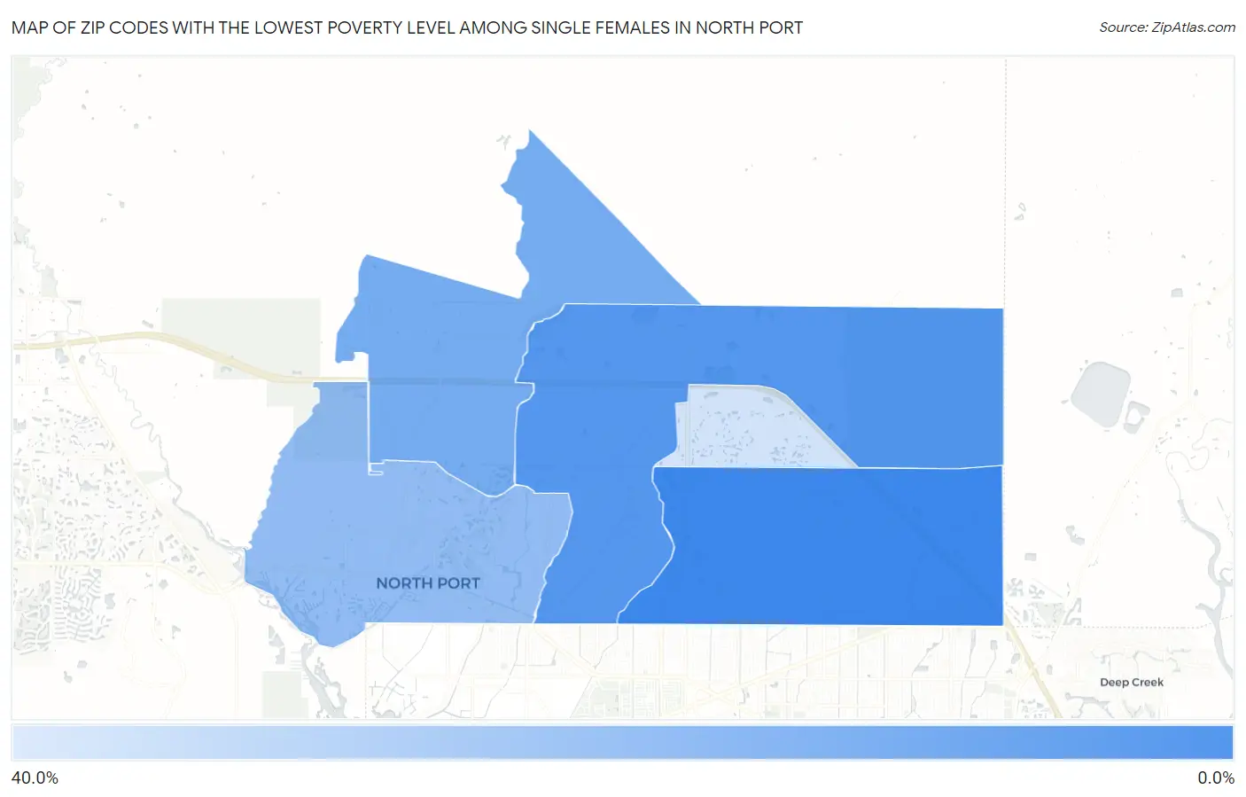 Zip Codes with the Lowest Poverty Level Among Single Females in North Port Map