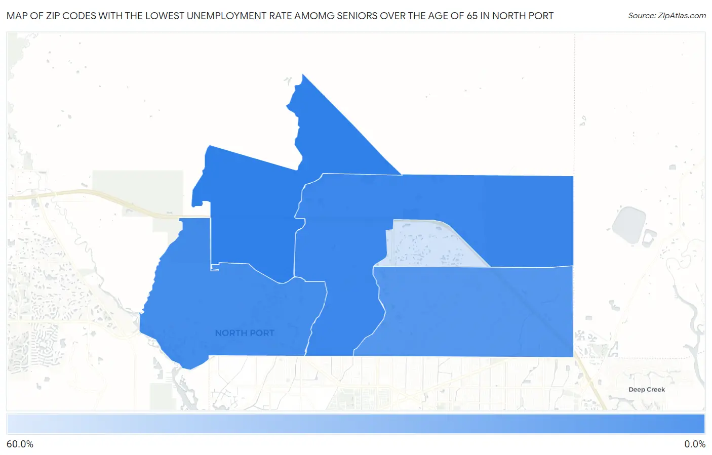 Zip Codes with the Lowest Unemployment Rate Amomg Seniors Over the Age of 65 in North Port Map