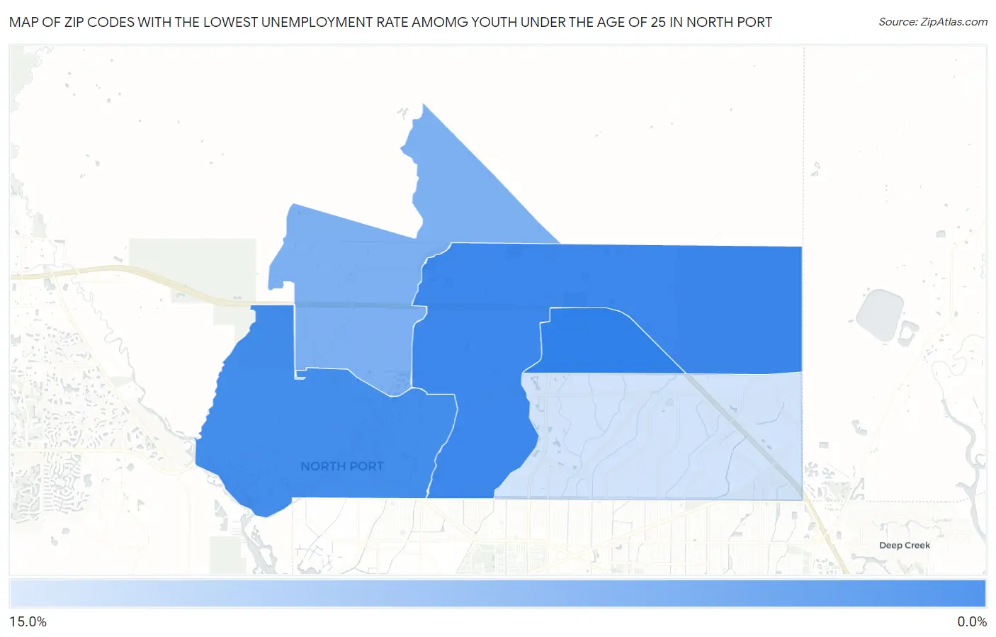 Zip Codes with the Lowest Unemployment Rate Amomg Youth Under the Age of 25 in North Port Map