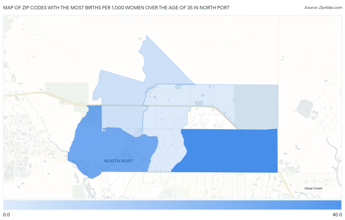 Zip Codes with the Most Births per 1,000 Women Over the Age of 35 in North Port Map