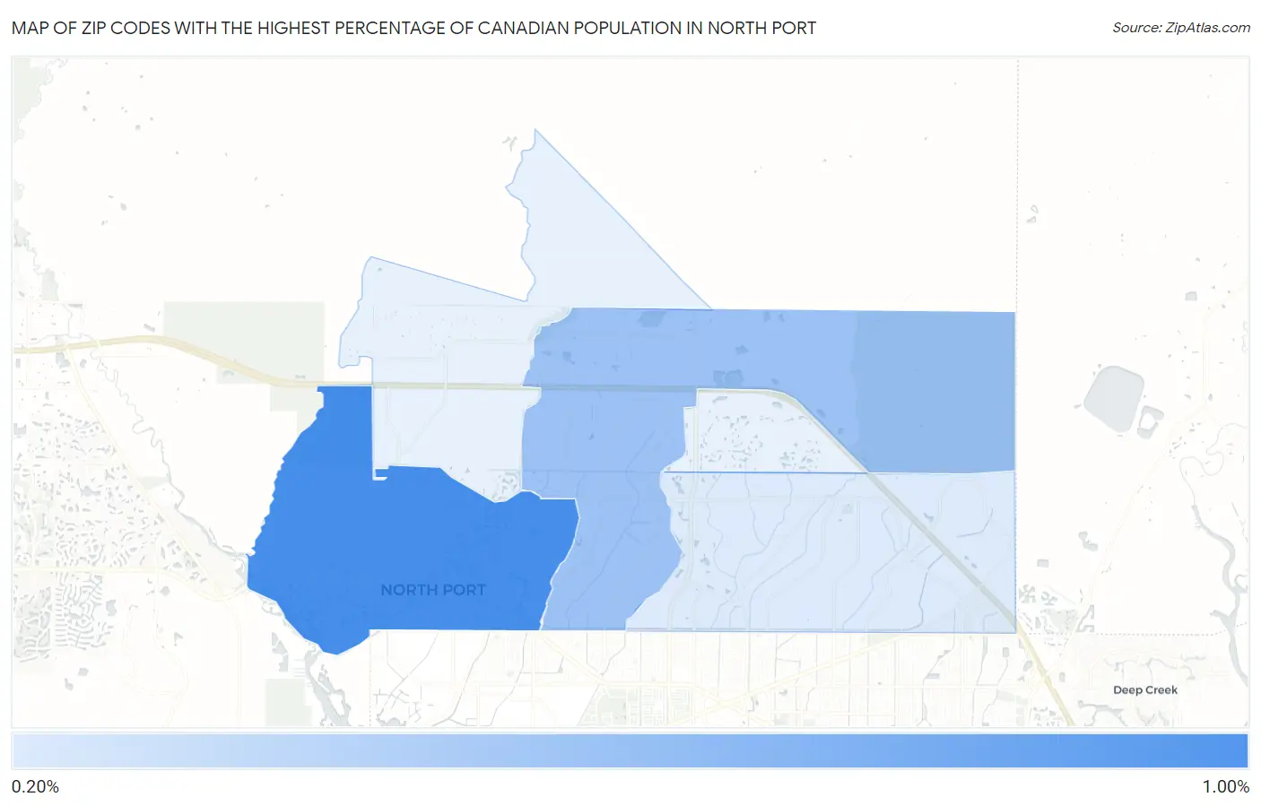 Zip Codes with the Highest Percentage of Canadian Population in North Port Map