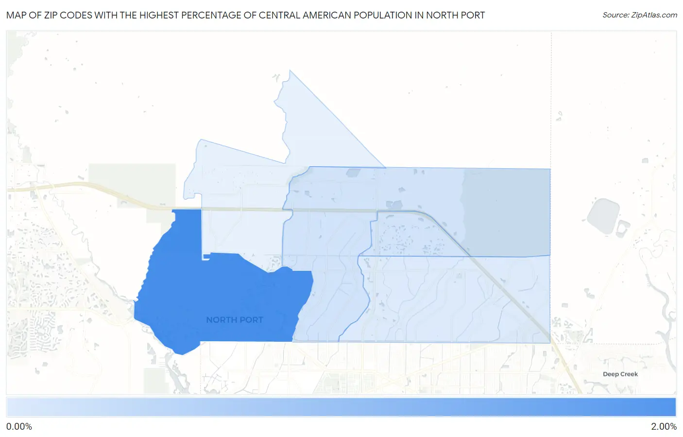 Zip Codes with the Highest Percentage of Central American Population in North Port Map
