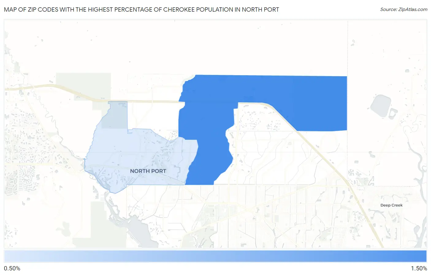 Zip Codes with the Highest Percentage of Cherokee Population in North Port Map