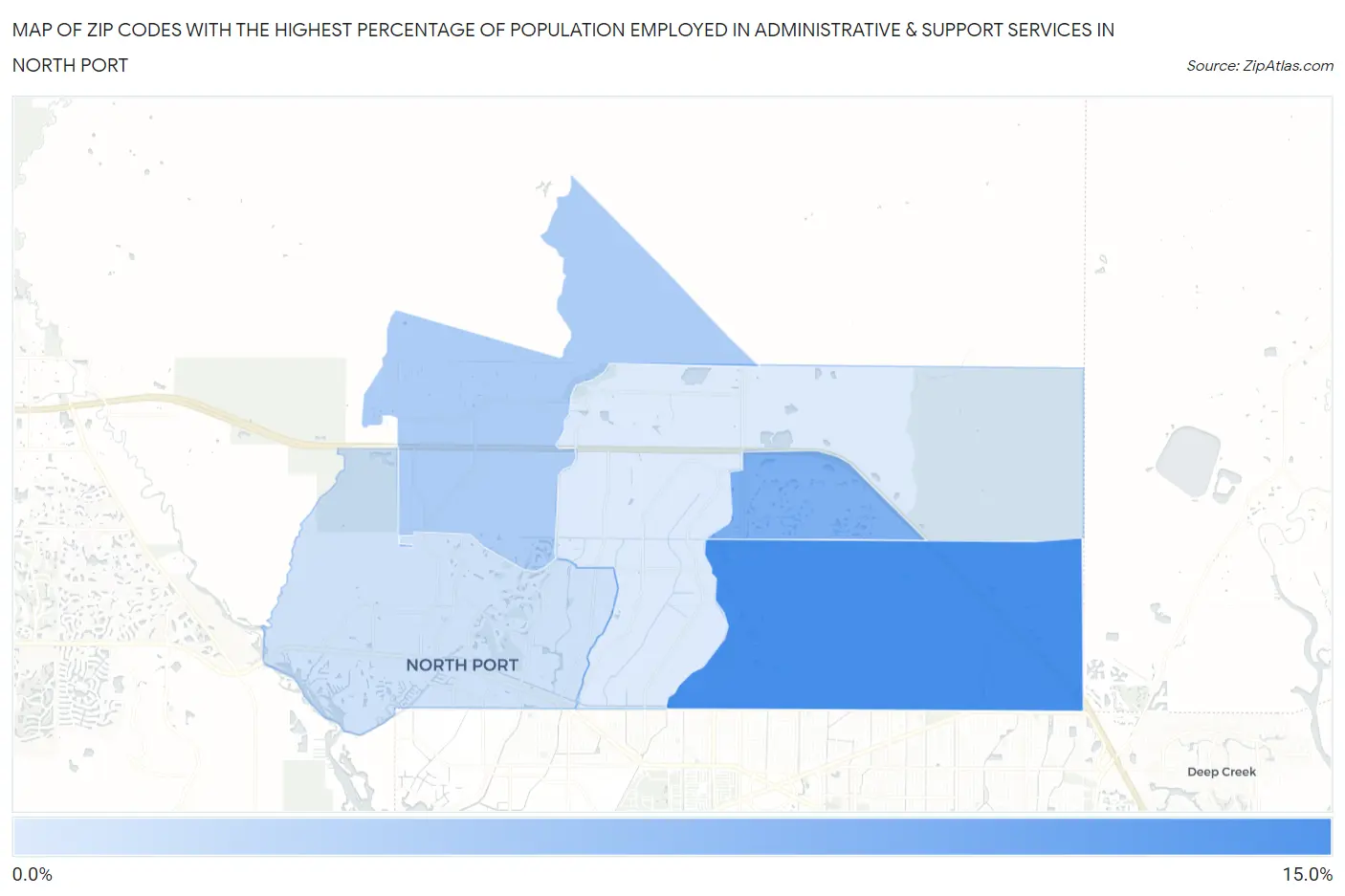 Zip Codes with the Highest Percentage of Population Employed in Administrative & Support Services in North Port Map