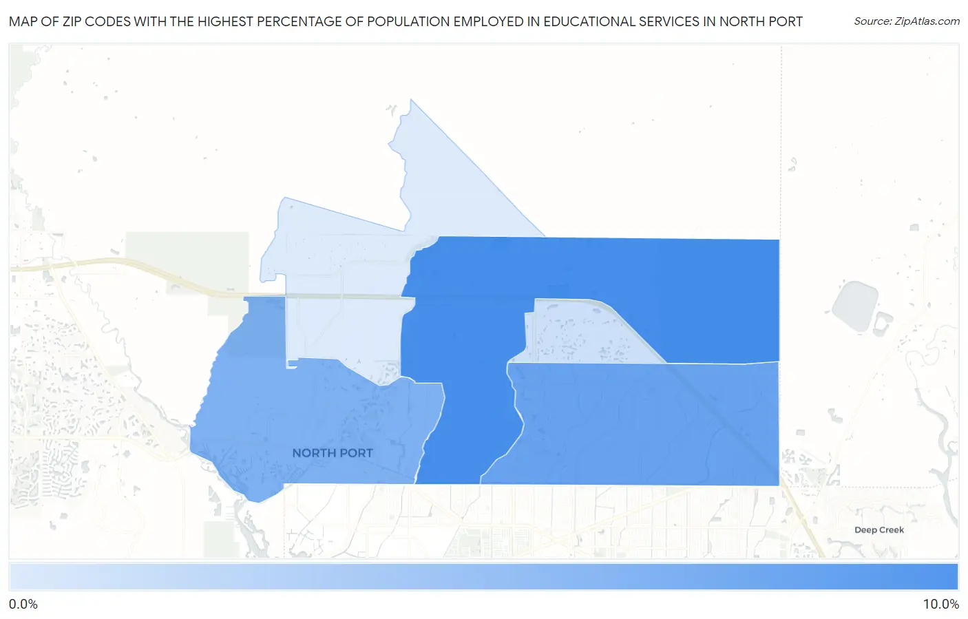 Zip Codes with the Highest Percentage of Population Employed in Educational Services in North Port Map