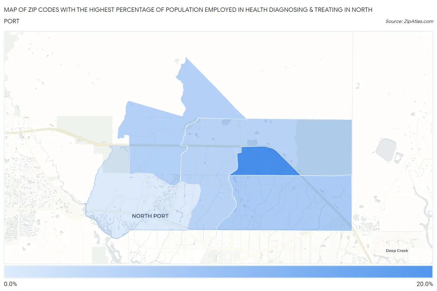 Zip Codes with the Highest Percentage of Population Employed in Health Diagnosing & Treating in North Port Map