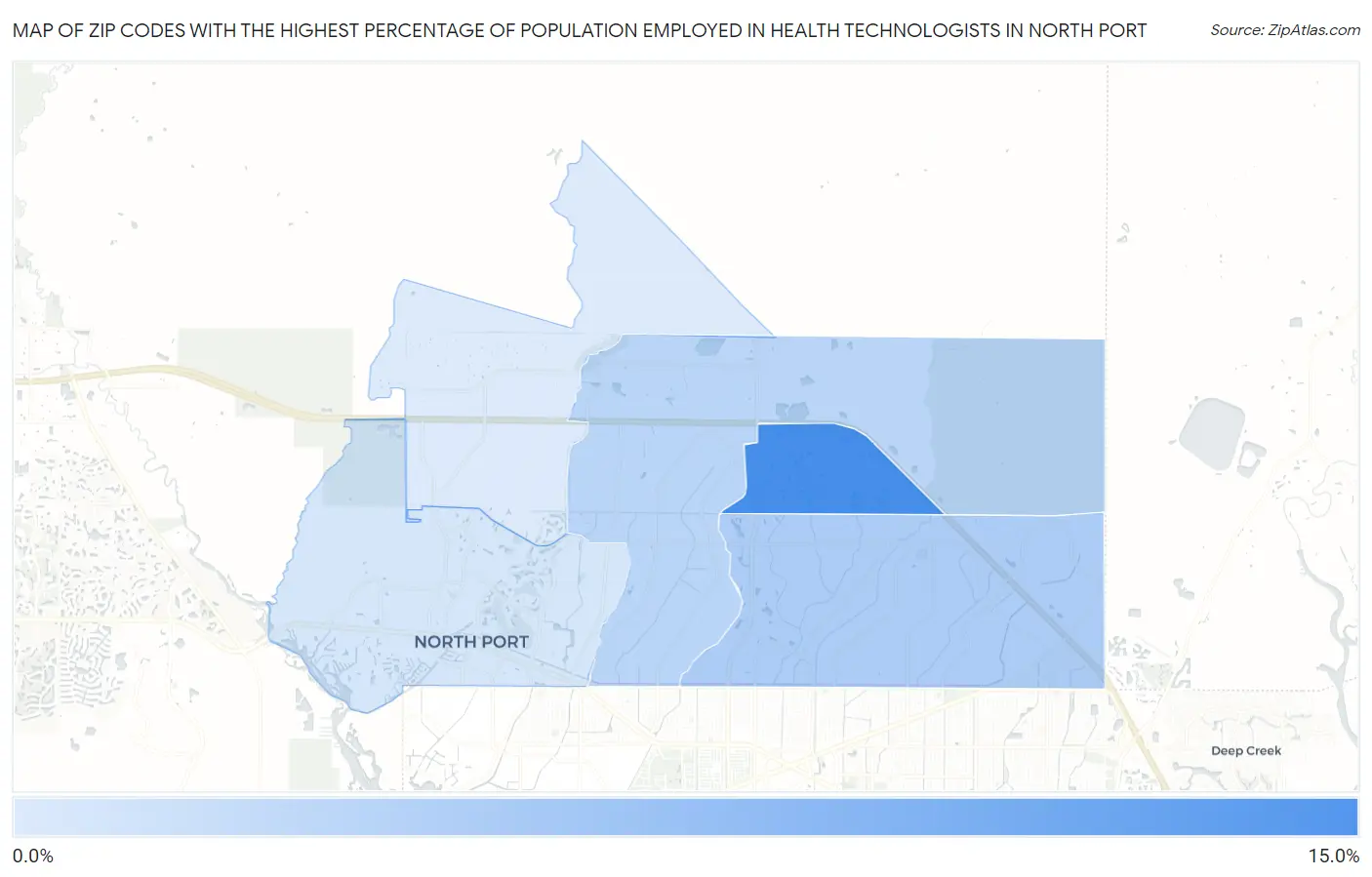 Zip Codes with the Highest Percentage of Population Employed in Health Technologists in North Port Map