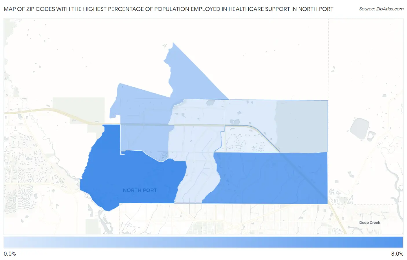 Zip Codes with the Highest Percentage of Population Employed in Healthcare Support in North Port Map