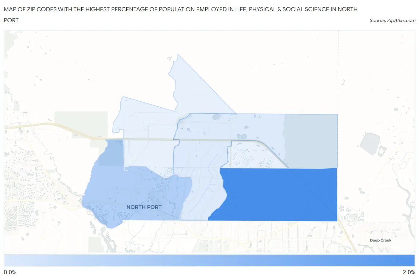 Zip Codes with the Highest Percentage of Population Employed in Life, Physical & Social Science in North Port Map