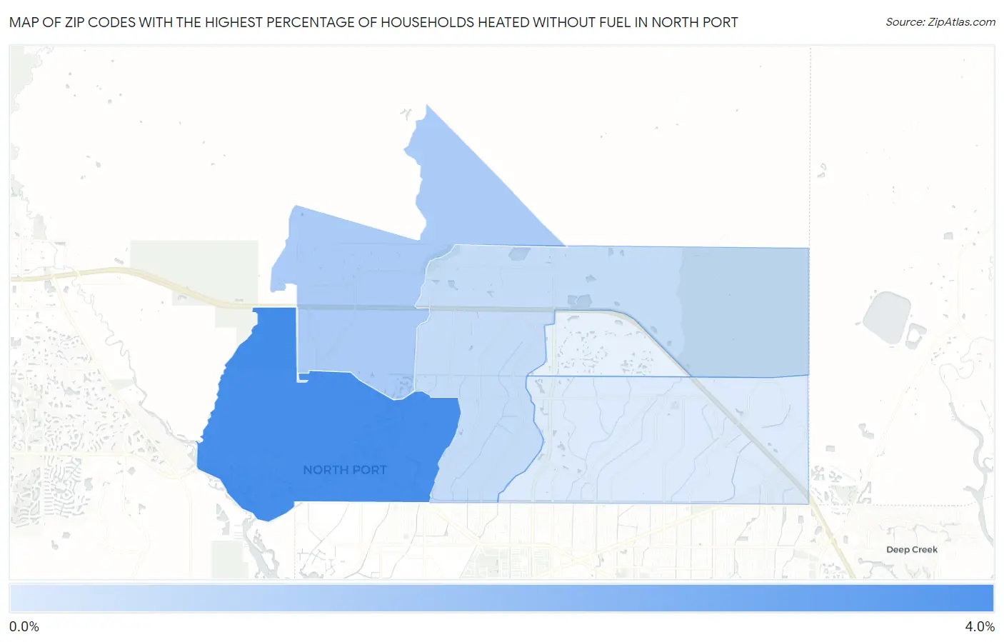 Zip Codes with the Highest Percentage of Households Heated without Fuel in North Port Map
