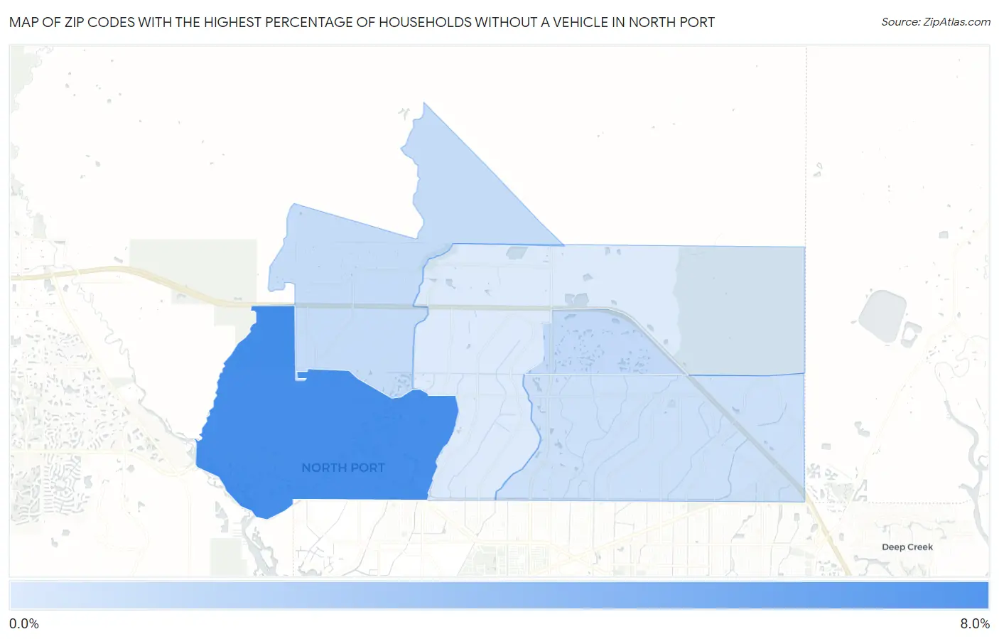 Zip Codes with the Highest Percentage of Households Without a Vehicle in North Port Map