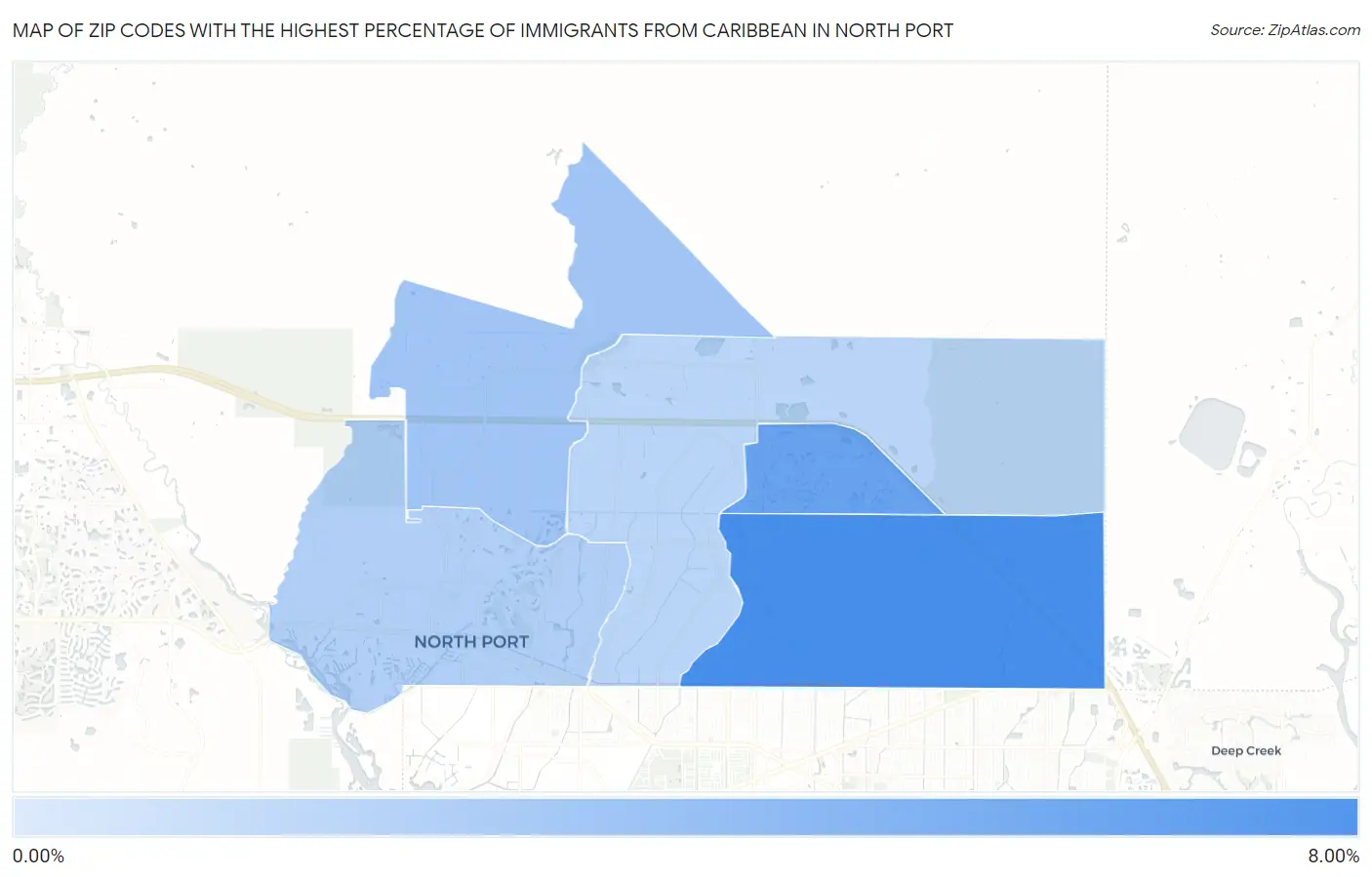 Zip Codes with the Highest Percentage of Immigrants from Caribbean in North Port Map