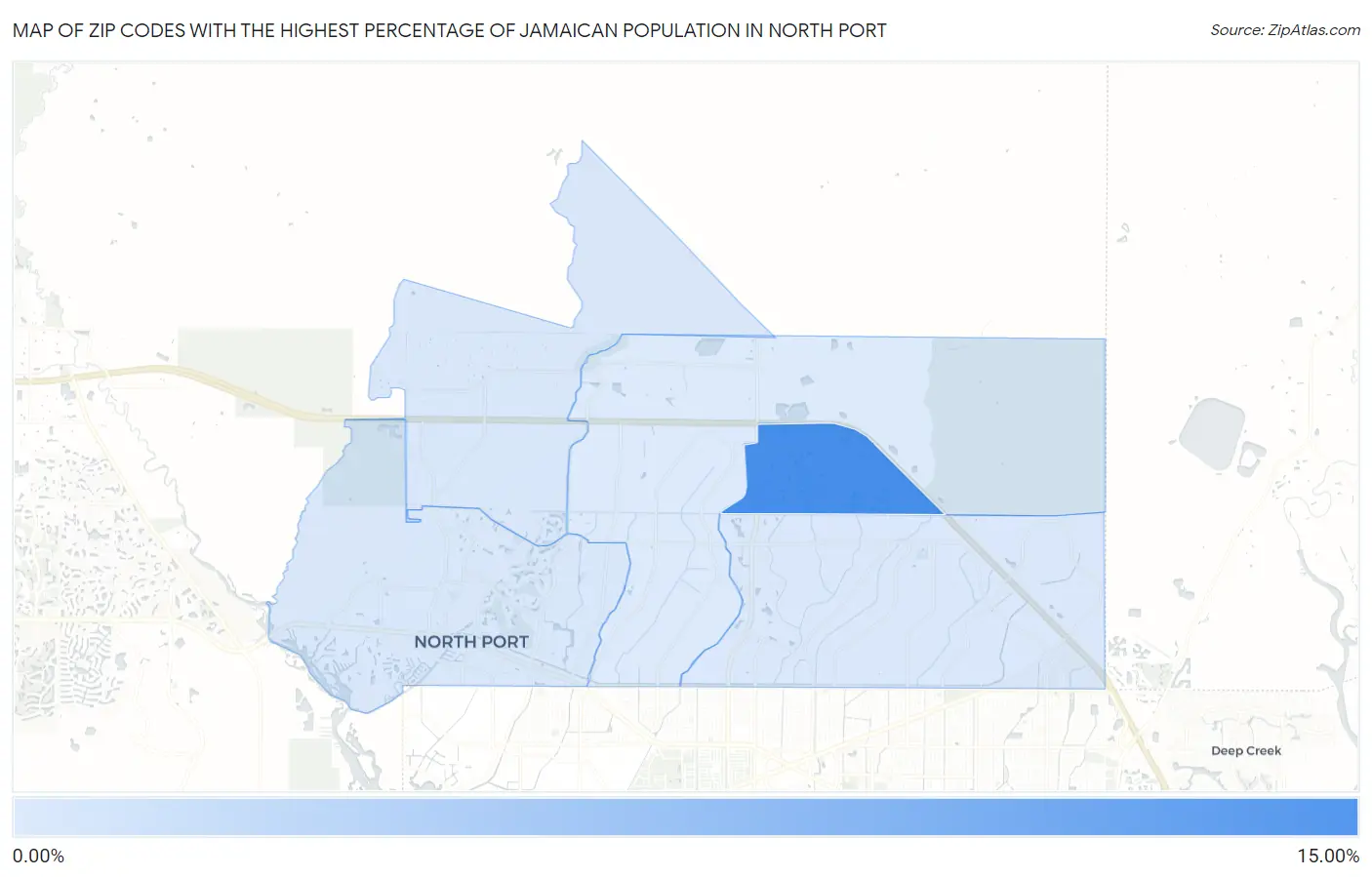 Zip Codes with the Highest Percentage of Jamaican Population in North Port Map