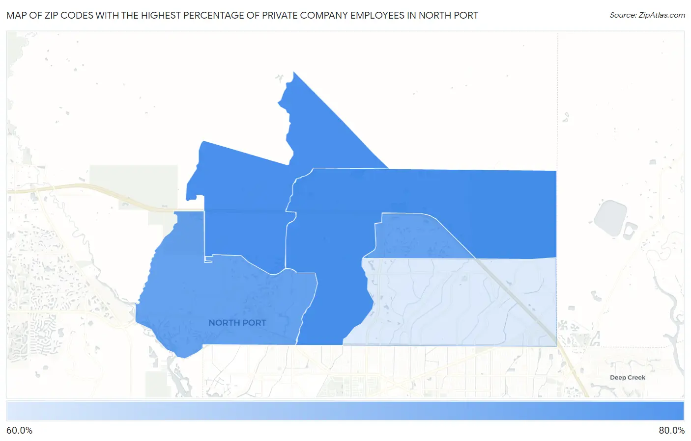 Zip Codes with the Highest Percentage of Private Company Employees in North Port Map
