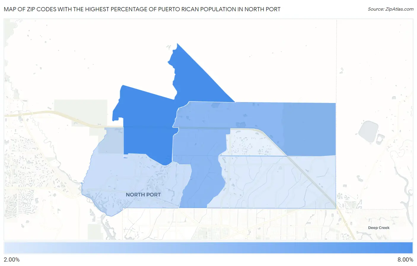 Zip Codes with the Highest Percentage of Puerto Rican Population in North Port Map