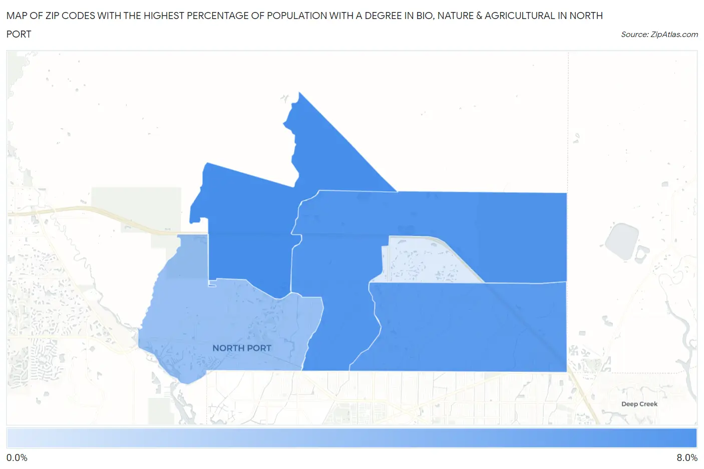 Zip Codes with the Highest Percentage of Population with a Degree in Bio, Nature & Agricultural in North Port Map