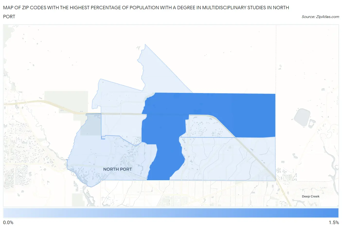 Zip Codes with the Highest Percentage of Population with a Degree in Multidisciplinary Studies in North Port Map