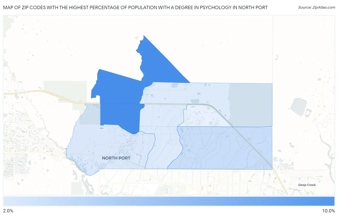 Zip Codes with the Highest Percentage of Population with a Degree in Psychology in North Port Map