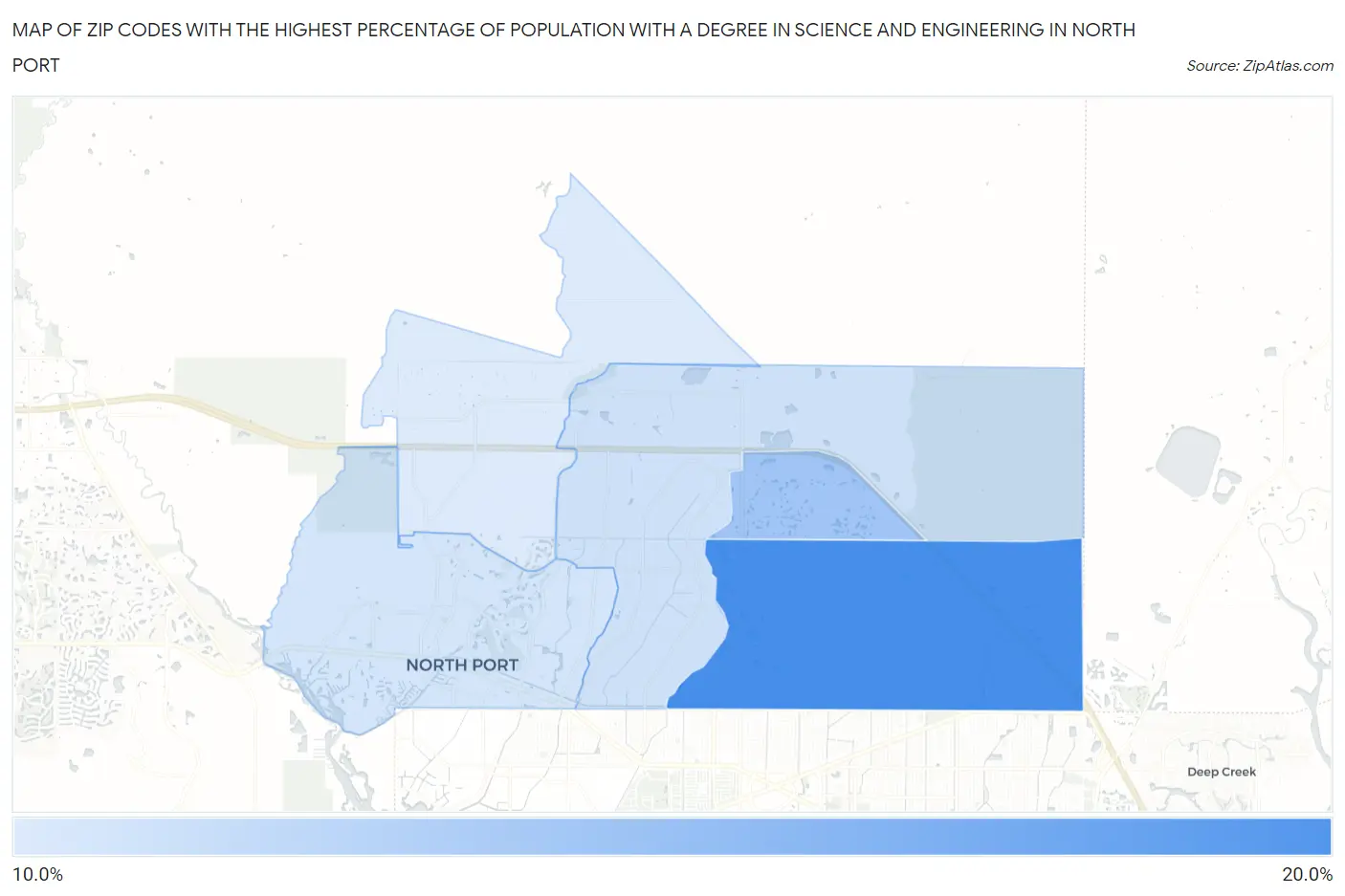 Zip Codes with the Highest Percentage of Population with a Degree in Science and Engineering in North Port Map