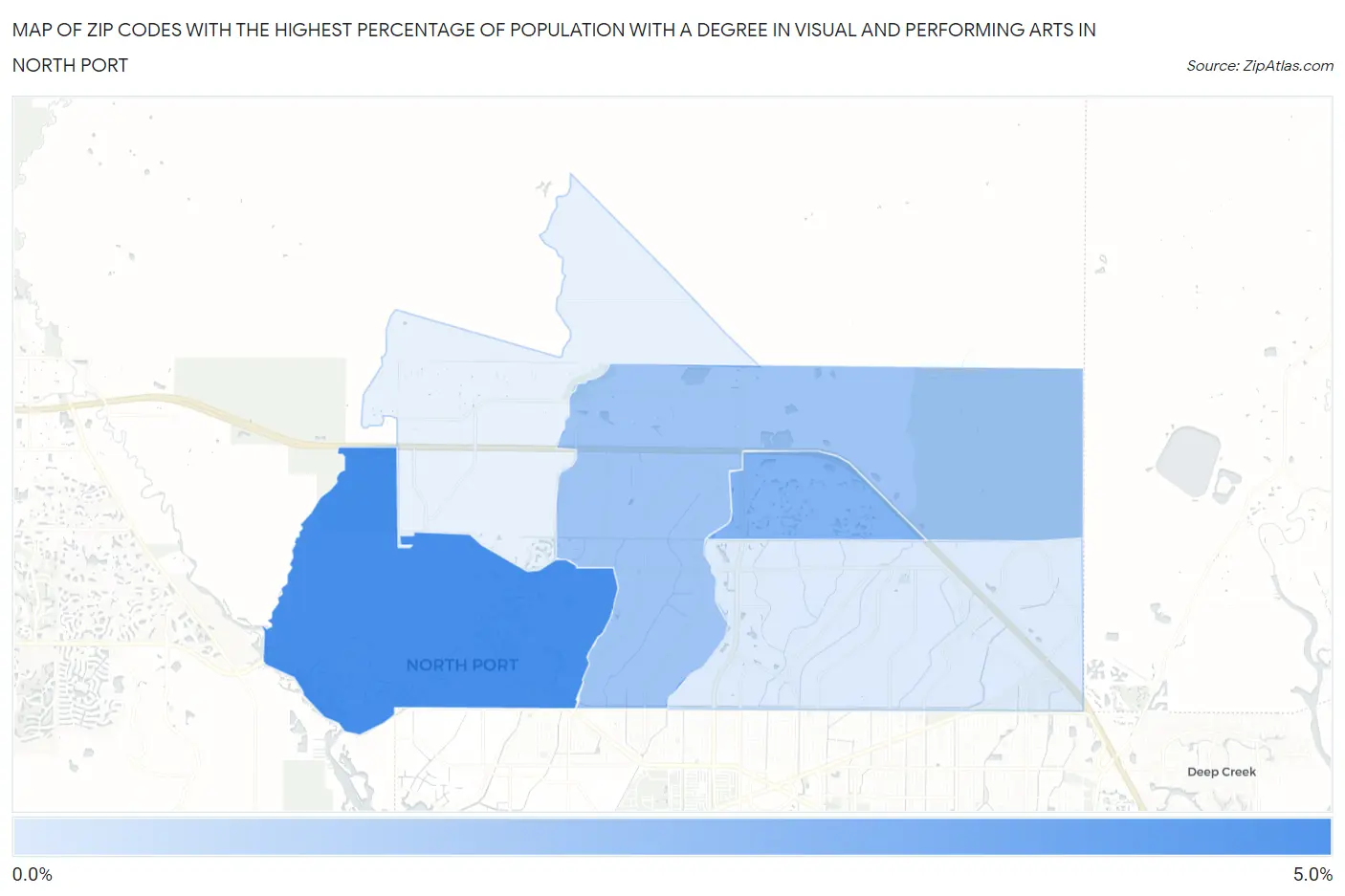 Zip Codes with the Highest Percentage of Population with a Degree in Visual and Performing Arts in North Port Map