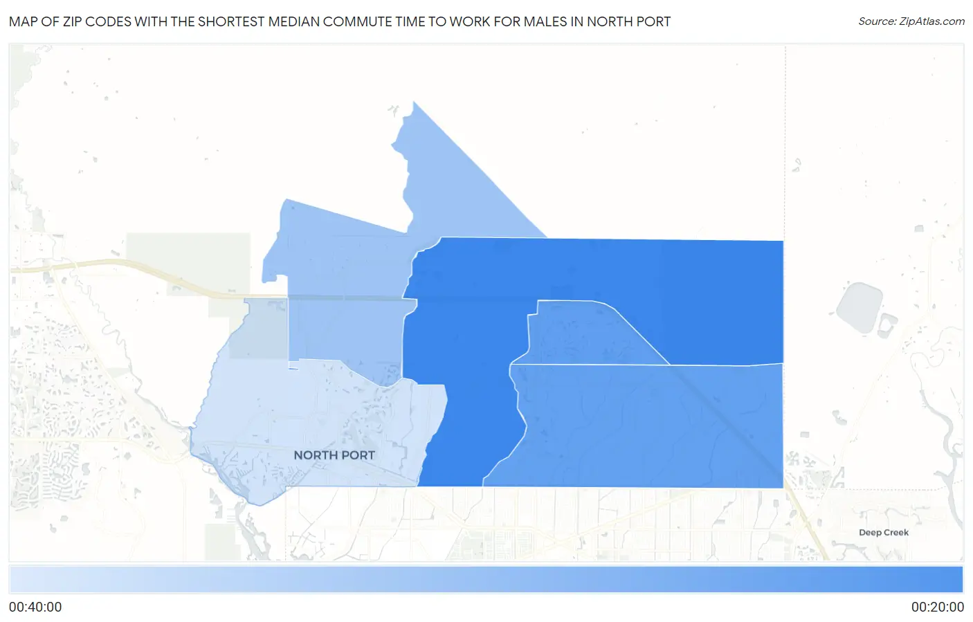 Zip Codes with the Shortest Median Commute Time to Work for Males in North Port Map