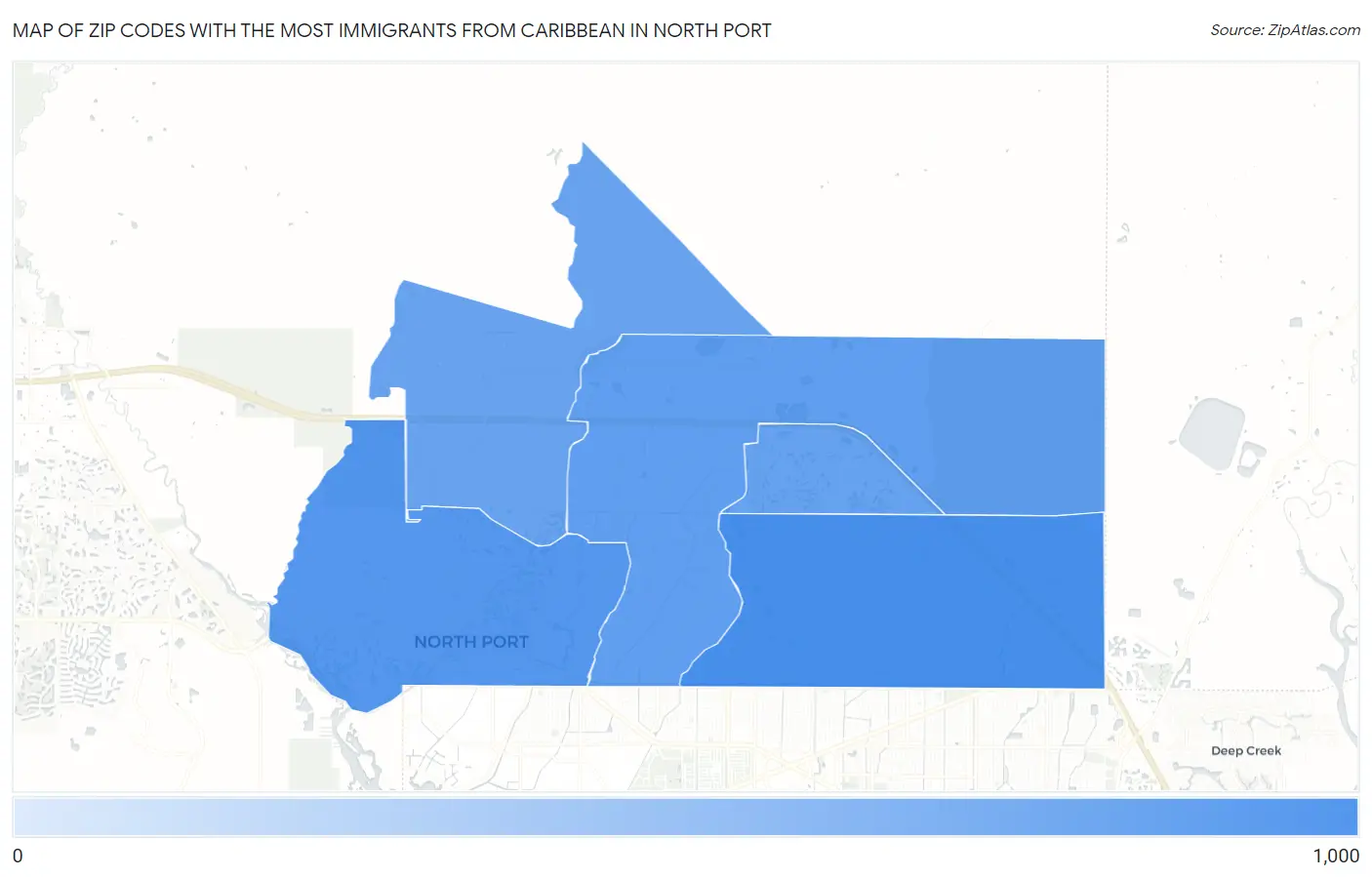 Zip Codes with the Most Immigrants from Caribbean in North Port Map