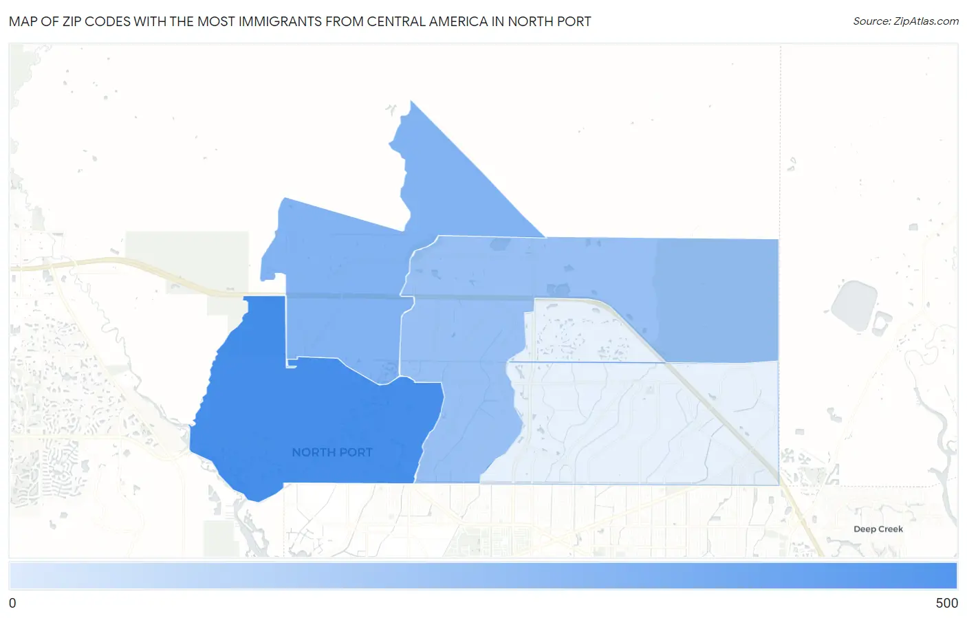 Zip Codes with the Most Immigrants from Central America in North Port Map